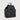 Front angled view of black leather drawstring backpack with flap closure by Braun Büffel