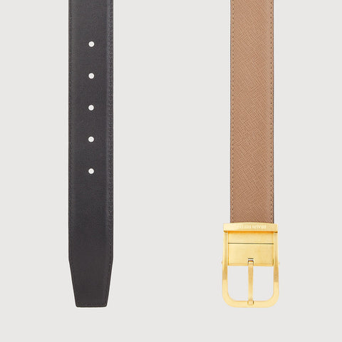 REVERSIBLE SMOOTH LEATHER WITH ANTIQUE OLD GOLD IN SATIN FINISH STAINLESS STEEL NEEDLE BUCKLE