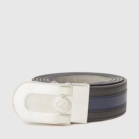 FINE GRAIN PRINTED LEATHER BELT WITH NICKEL IN SATIN FINISH STAINLESS STEEL AUTO BUCKLE