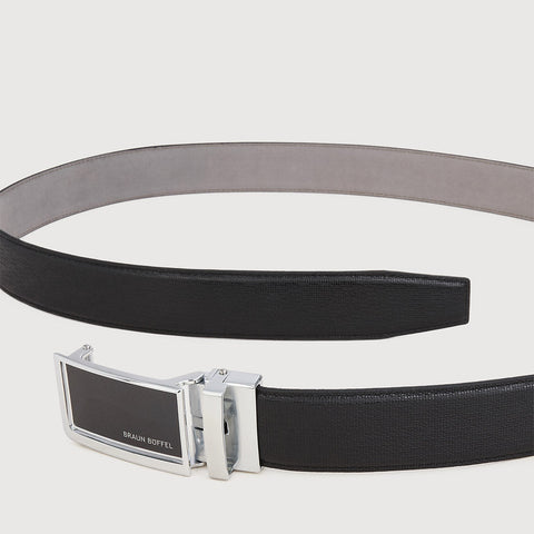 FINE GRAIN PRINTED LEATHER BELT WITH NICKEL IN SATIN FINISH ALLOY AUTO BUCKLE