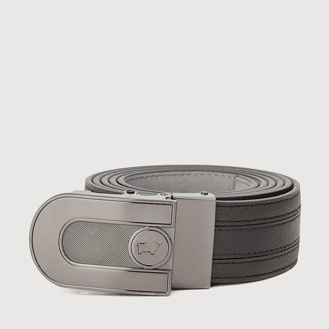 FINE GRAIN PRINTED LEATHER BELT WITH GUN IN SATIN FINISH STAINLESS STEEL AUTO BUCKLE