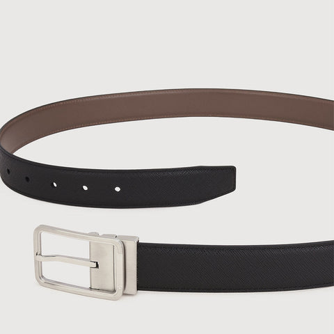 REVERSIBLE FINE GRAIN PRINTED LEATHER BELT WITH NICKEL IN SATIN FINISH STAINLESS STEEL NEEDLE BUCKLE