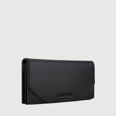 Angled front view of Braun Büffel CLAMP 631 black leather long wallet