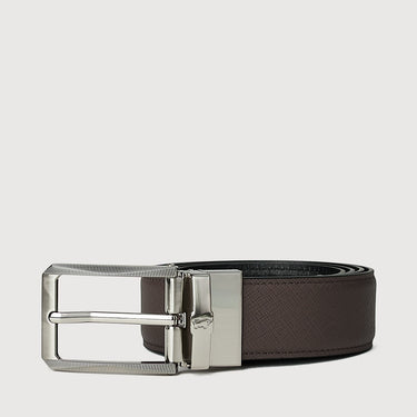 REVERSIBLE SAFFIANO EMBOSSED LEATHER BELT WITH SATIN NICKEL ALLOY NEEDLE BUCKLE
