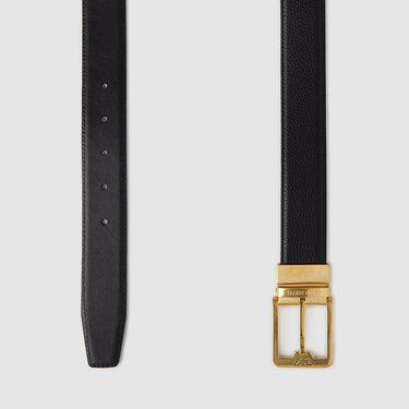 EMBOSSED REVERSIBLE LEATHER BELT IN SATIN GOLD FINISH WITH STAINLESS STEEL BUCKLE