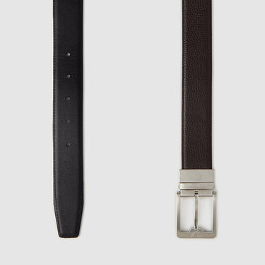 EMBOSSED REVERSIBLE LEATHER BELT IN SATIN NICKEL FINISH WITH STAINLESS STEEL BUCKLE