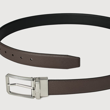 REVERSIBLE SAFFIANO EMBOSSED LEATHER BELT WITH SATIN NICKEL ALLOY NEEDLE BUCKLE