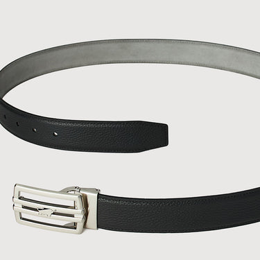 SAFFIANO EMBOSSED LEATHER BELT WITH SATIN NICKEL ALLOY PLATE BUCKLE