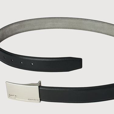 SAFFIANO EMBOSSED LEATHER BELT WITH SATIN NICKEL ALLOY BUCKLE