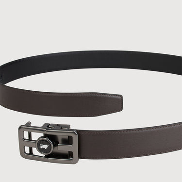 PRINTED LEATHER BELT WITH GUN IN SATIN FINISH ALLOY AUTO BUCKLE