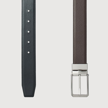 REVERSIBLE SAFFIANO EMBOSSED LEATHER BELT WITH SATIN NICKEL ALLOY NEEDLE BUCKLE