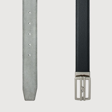 SAFFIANO EMBOSSED LEATHER BELT WITH SATIN NICKEL ALLOY PLATE BUCKLE