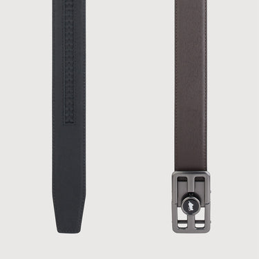 PRINTED LEATHER BELT WITH GUN IN SATIN FINISH ALLOY AUTO BUCKLE