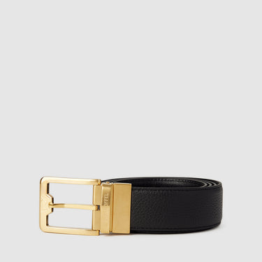 EMBOSSED REVERSIBLE LEATHER BELT IN SATIN GOLD FINISH WITH STAINLESS STEEL BUCKLE