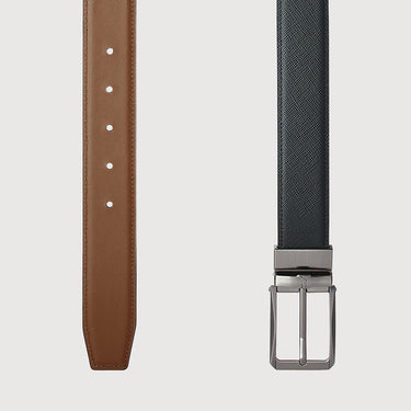 REVERSIBLE SAFFIANO EMBOSSED LEATHER BELT WITH SATIN GUN ALLOY NEEDLE BUCKLE