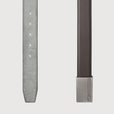 SAFFIANO EMBOSSED LEATHER BELT WITH SATIN GUN ALLOY BUCKLE