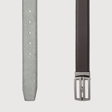 SAFFIANO EMBOSSED LEATHER BELT WITH SATIN GUN ALLOY PLATE BUCKLE