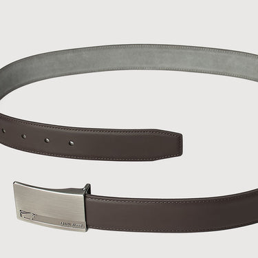 SAFFIANO EMBOSSED LEATHER BELT WITH SATIN GUN ALLOY BUCKLE