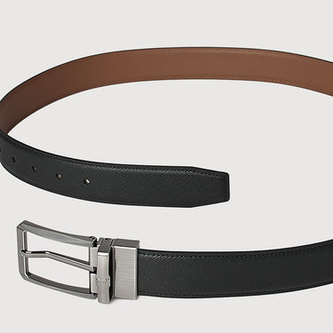 REVERSIBLE SAFFIANO EMBOSSED LEATHER BELT WITH SATIN GUN ALLOY NEEDLE BUCKLE