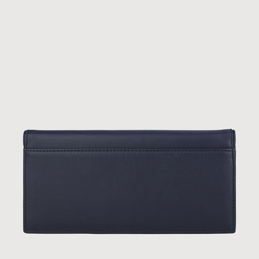 Back view of Braun Büffel CLAMP 631 deep blue leather long wallet with slim profile