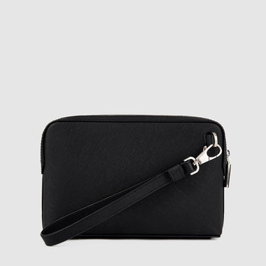 Black Braun Buffel Craig M-Clutch with detachable strap and silver hardware