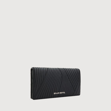 Black quilted leather wallet with a sleek design, featuring the 'BRAUN BUFFEL' logo on the front