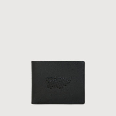 Bonia black bifold wallet back view with embossed logo detail