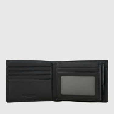 Bonia black bifold wallet interior with ID window and card slots