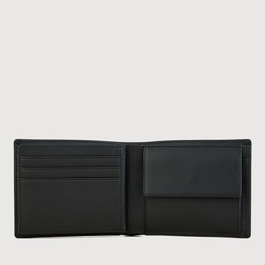 Bonia black bifold wallet interior with card slots and coin pocket