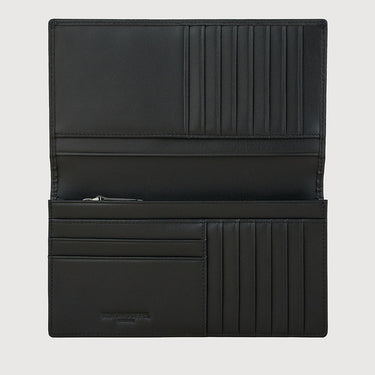 Bonia black long wallet showcasing a sleek interior layout with structured card slots