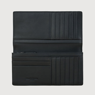 Braun Büffel CARTE 631 black leather long wallet, open interior view with multiple card slots and compartments