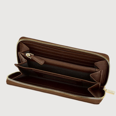 Braun Büffel GAB-602 brown leather long wallet with zip-around closure, interior compartments view