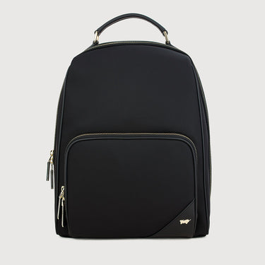 Braun Büffel MAPLE 73 black leather backpack with front zip pocket, front view