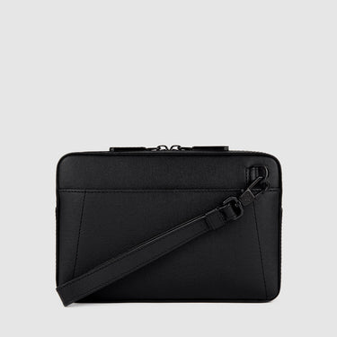 Braun Büffel VIKTOR black leather clutch back view with detachable wrist strap