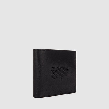 Braun Büffel WEBEN 317 black leather bi-fold wallet with embossed logo, angled front view
