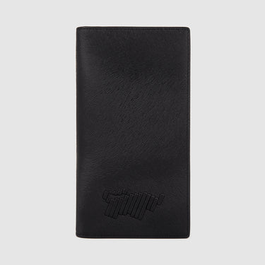 Braun Büffel black leather long wallet, front view with embossed logo