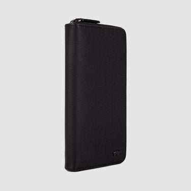 Braun Büffel black zip-around long wallet angled view with refined leather finish