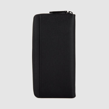 Braun Büffel black zip-around long wallet back view with minimalist leather design