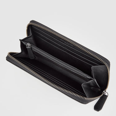 Braun Büffel black zip-around long wallet interior view with multiple card slots and zip coin pocket