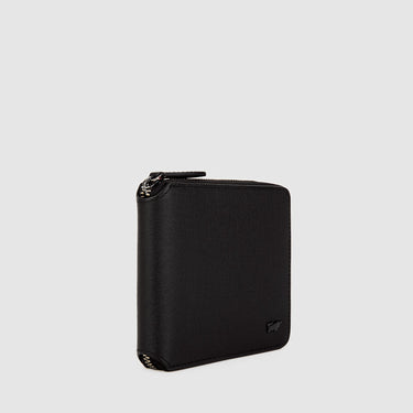 Braun Büffel black zip-around short wallet angled view with smooth leather finish