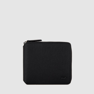 Braun Büffel black zip-around short wallet with logo, front view