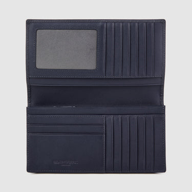 Braun Büffel deep blue long wallet interior with card slots and ID window