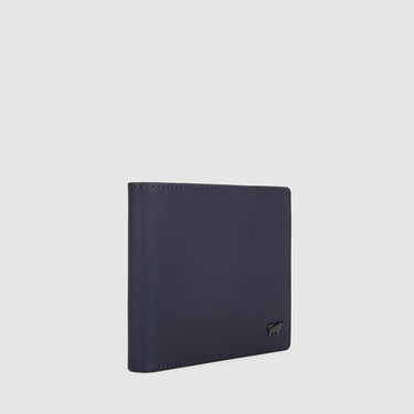 Braun Büffel deep blue short wallet exterior angled view with logo detail