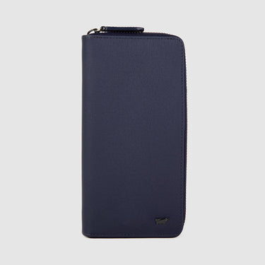 Braun Büffel deep blue zip-around long wallet with logo, front view