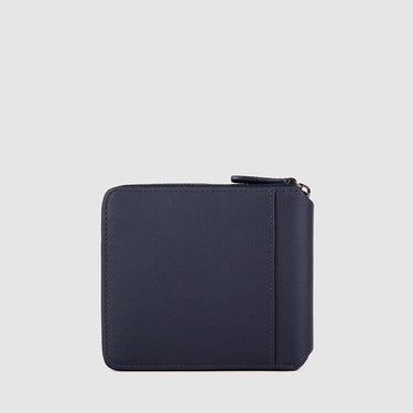 Braun Büffel deep blue zip-around short wallet back view with smooth leather finish