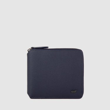 Braun Büffel deep blue zip-around short wallet front view with leather finish