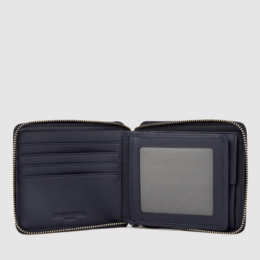 Braun Büffel deep blue zip-around short wallet interior view with card slots and ID window