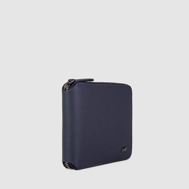 Braun Büffel deep blue zip-around short wallet side angled view showing compact profile