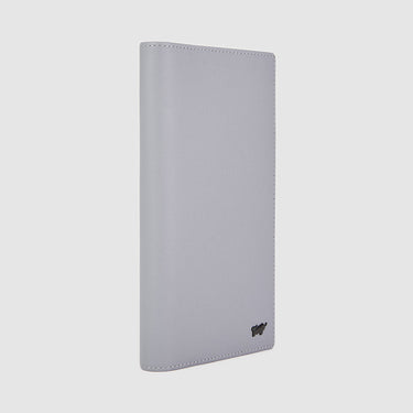 Braun Büffel grey long wallet with logo, angled front view