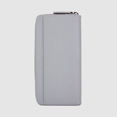 Braun Büffel grey zip-around long wallet back view with minimalist leather design